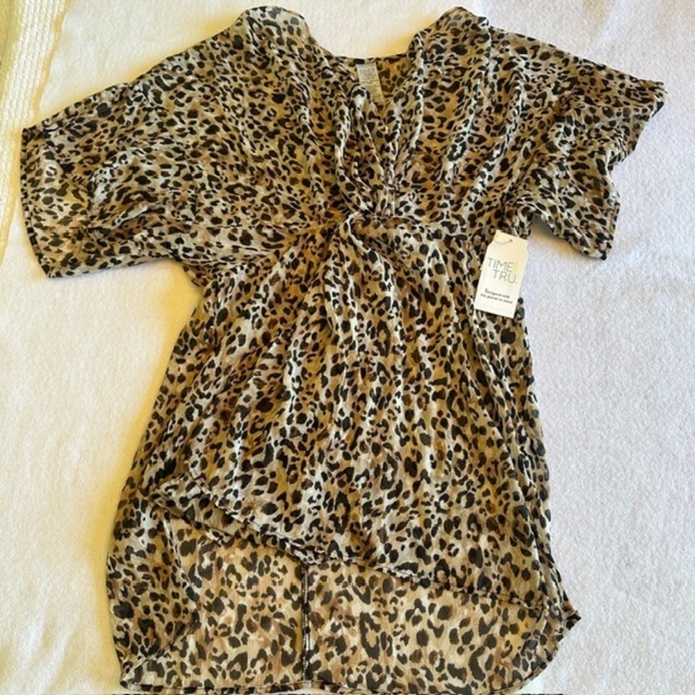 Time and Tru Leopard Swim Cover Up Womens Large Sheer Kimono Dress NWT